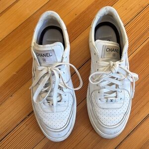 CHANEL Classic White Lace-Up Sneakers